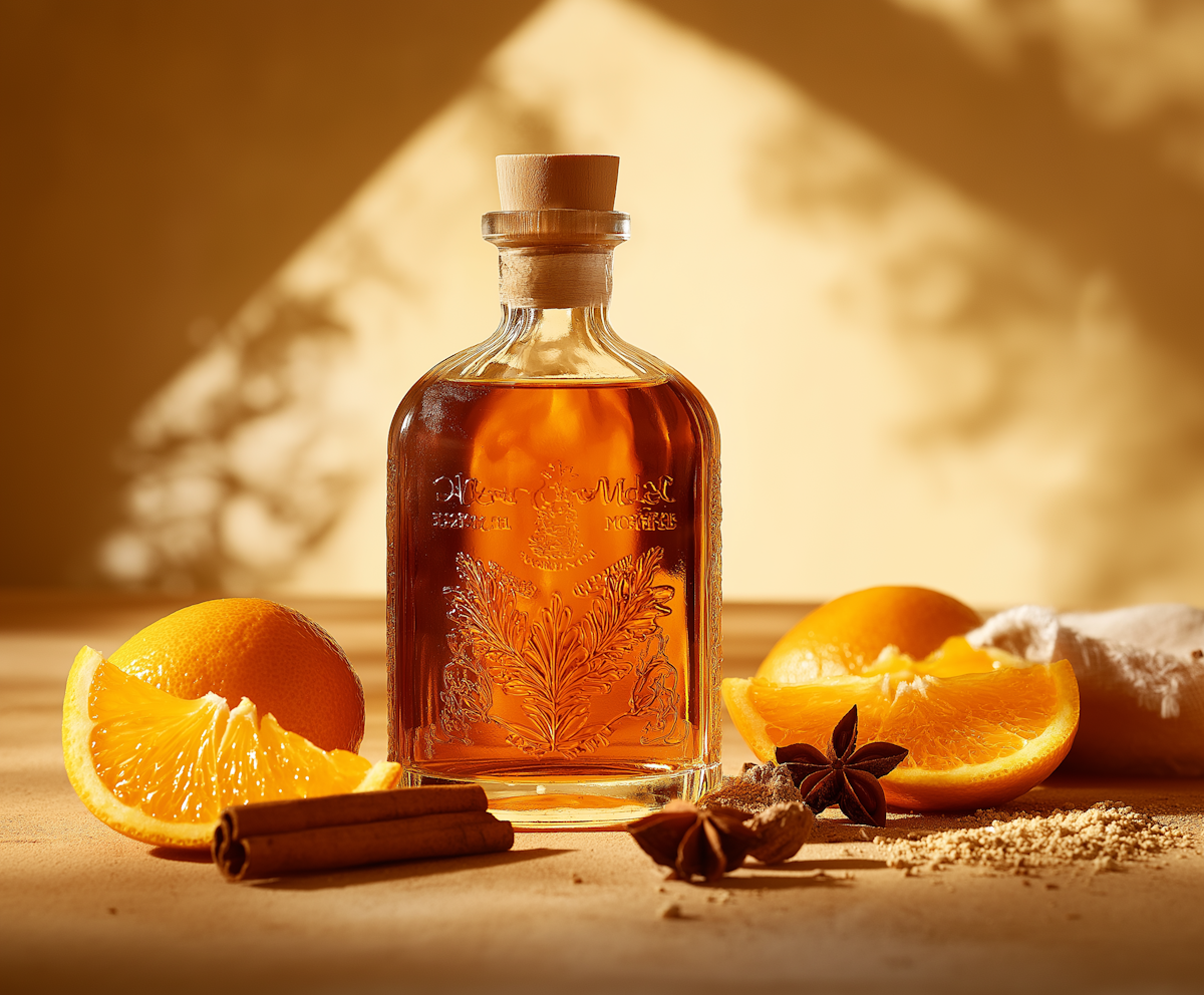 Spiced amber bottle with orange and star anise
