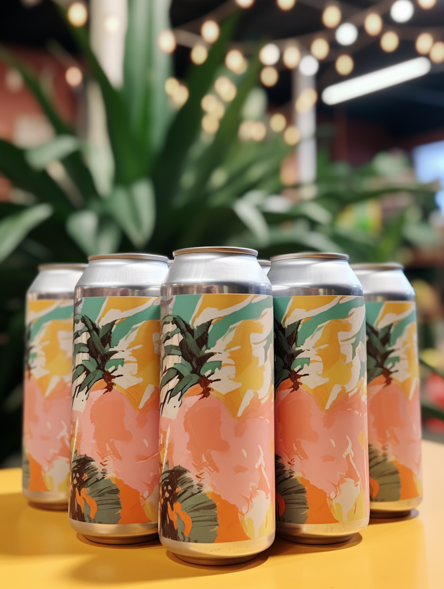 Tropical artwork craft beer four-pack of tall cans